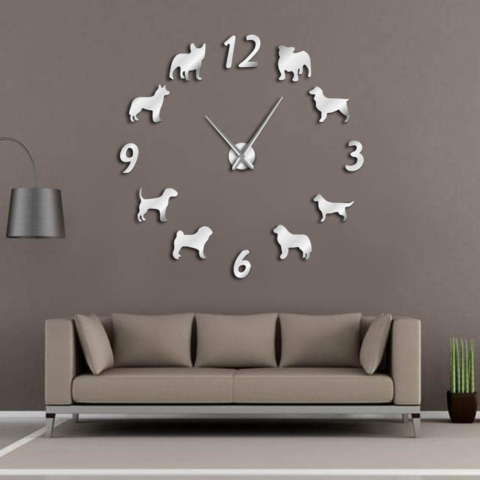 Different Dog Breeds Large Wall Clock