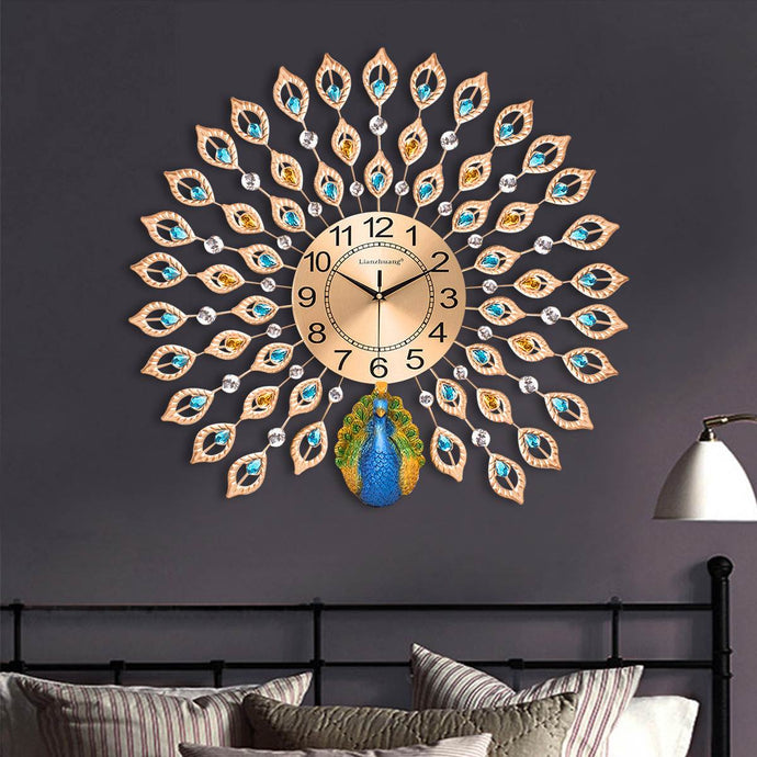 Diamond Crystal Quartz Peacock Wall Clock