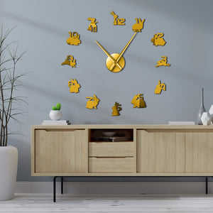 Bunny Mirror Sticker Numbers Wall Clock