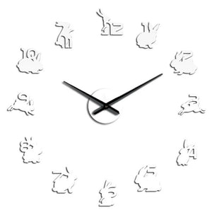 Bunny Mirror Sticker Numbers Wall Clock