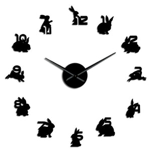 Bunny Mirror Sticker Numbers Wall Clock