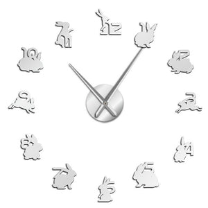 Bunny Mirror Sticker Numbers Wall Clock