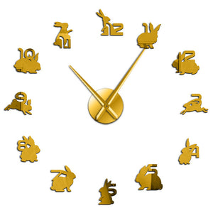 Bunny Mirror Sticker Numbers Wall Clock